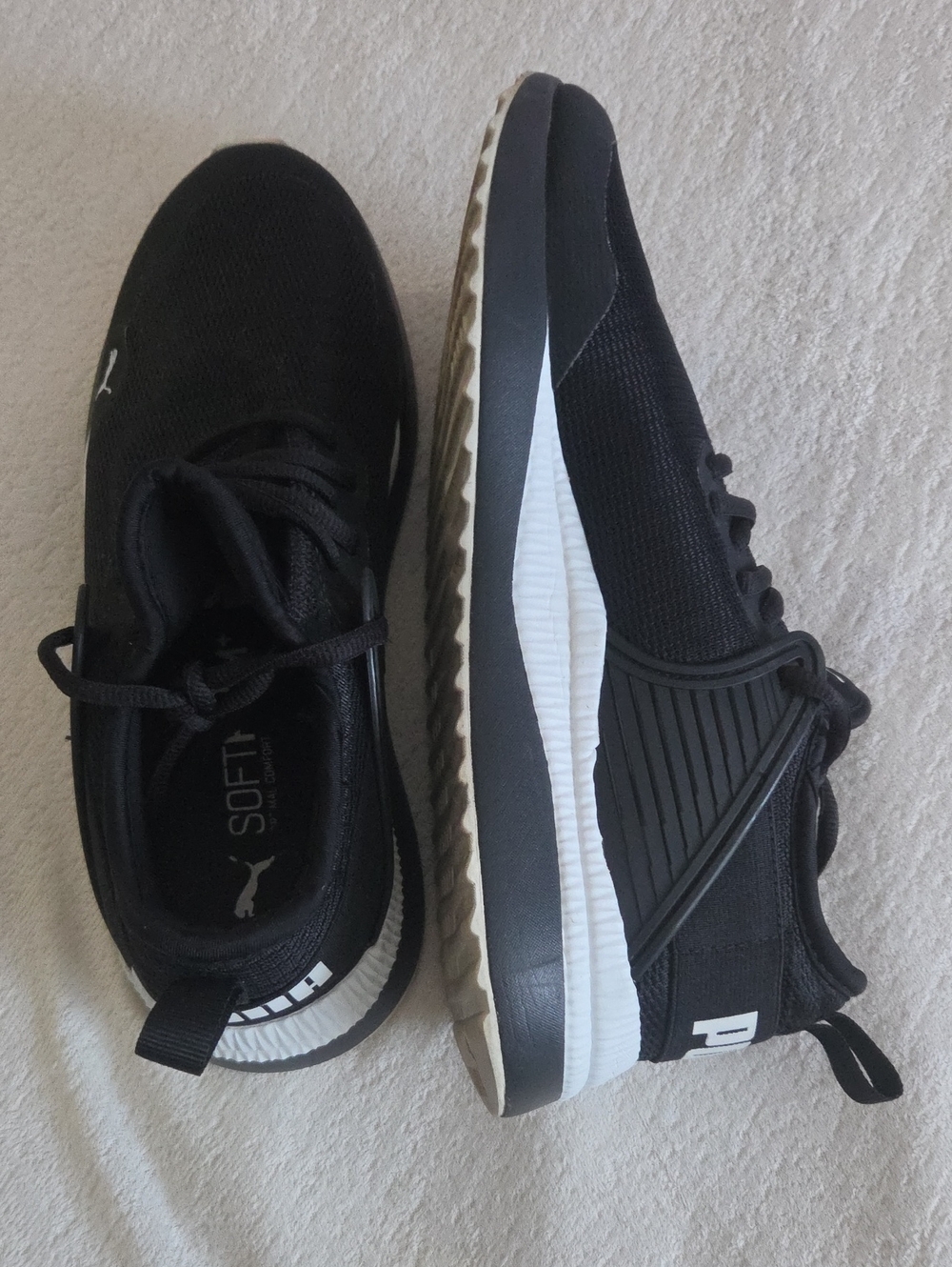 Puma Men’s Black and White Knit Lace-Up Sneakers